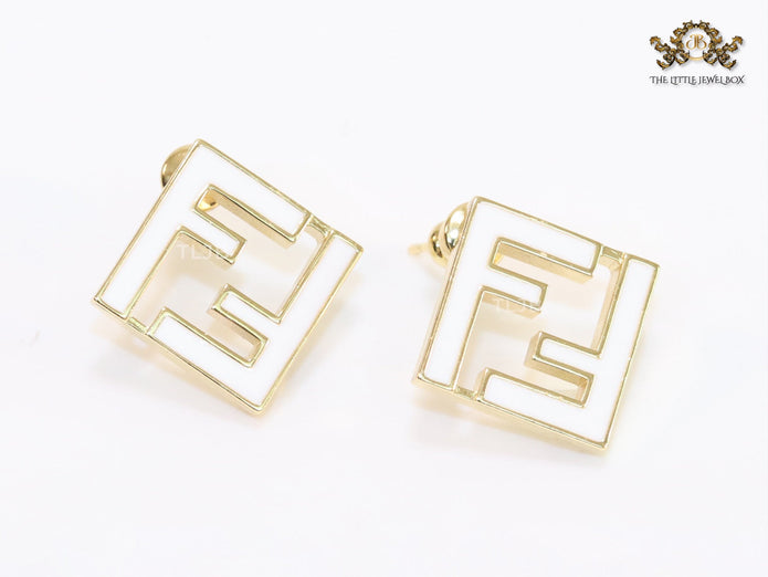White Double F gold studs