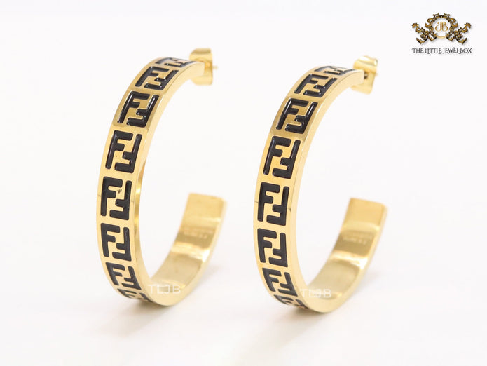 Black Double F gold hoops