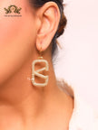 Alphabet open V cz and gold danglers