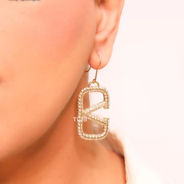 Alphabet open V cz and gold danglers
