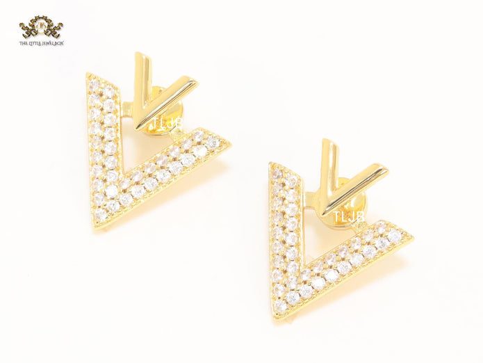 Open V Cz and gold open studs