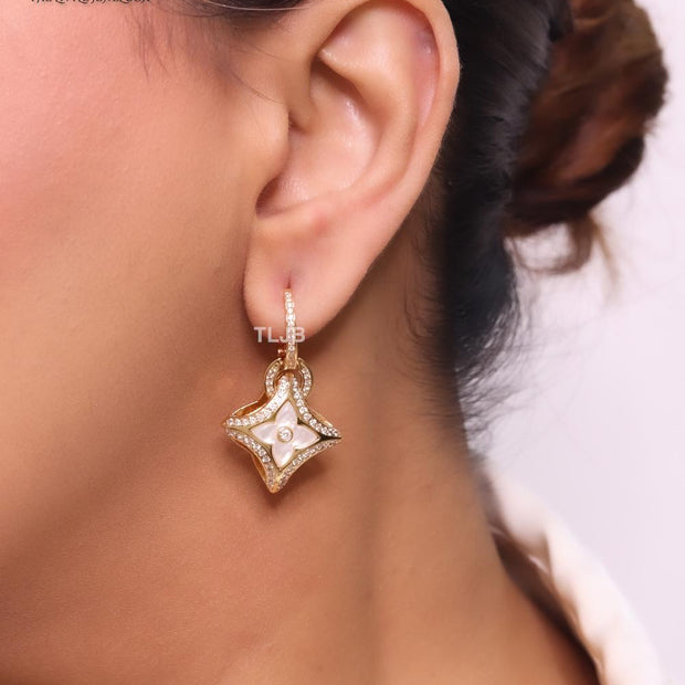White MOP gold & cz danglers