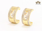 Double F cz on gold hoops