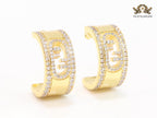 Double F cz on gold hoops