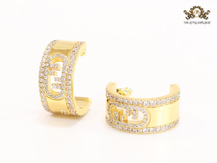 Double F cz on gold hoops