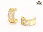 Double F cz on gold hoops
