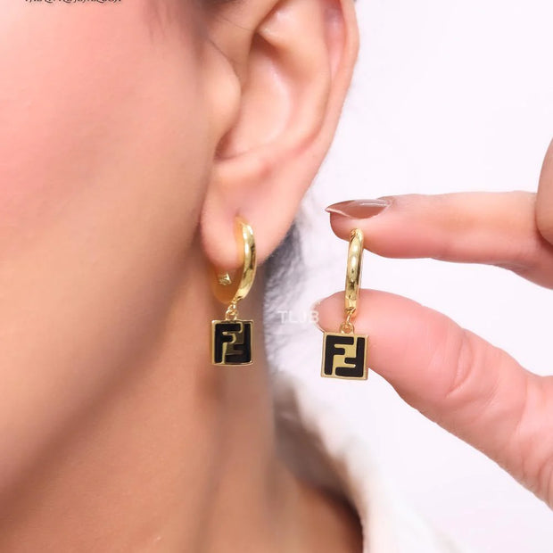 Double F black enamel and gold hoops