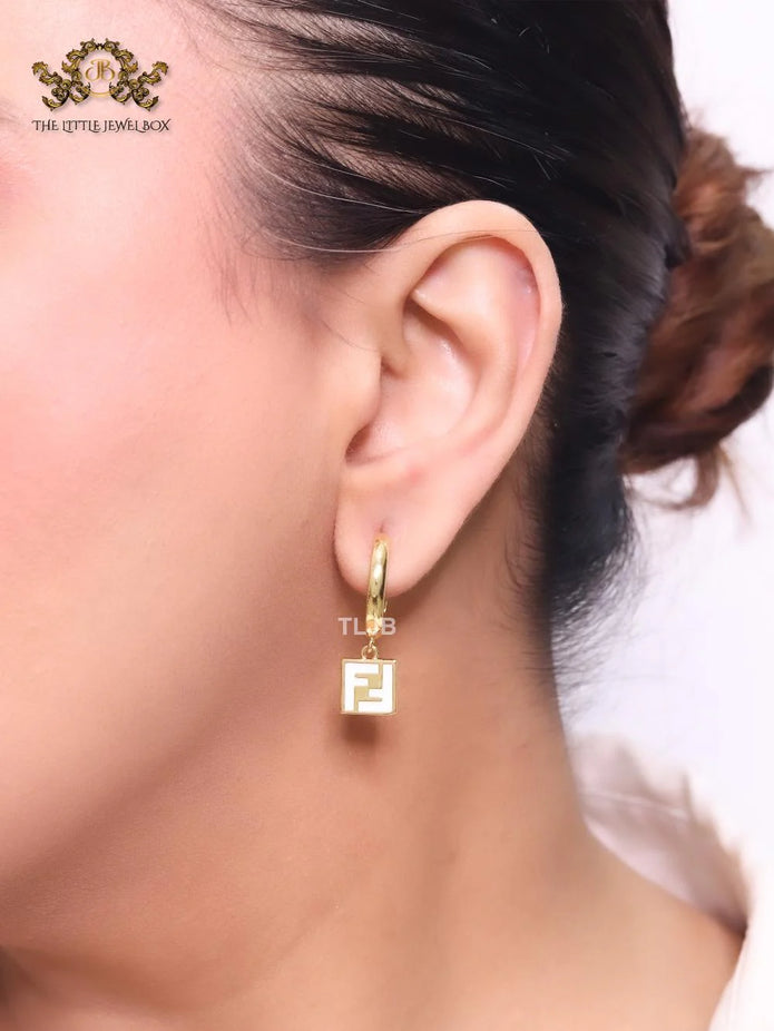 Double F white enamel and gold hoops
