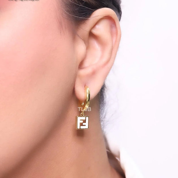 Double F white enamel and gold hoops