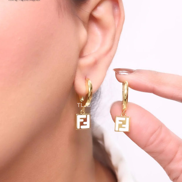 Double F white enamel and gold hoops