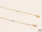 Golden mask chains with MOP evil eye clovers