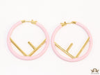 51mm light pink hoop earrings with golden alphabet