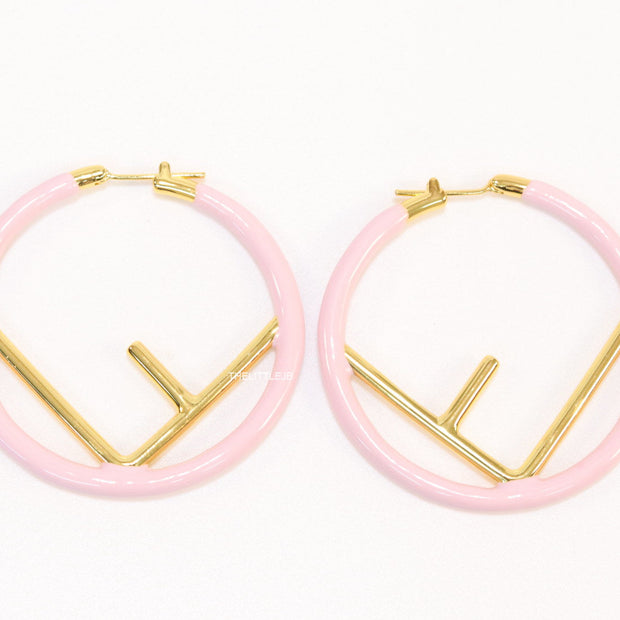 51mm light pink hoop earrings with golden alphabet