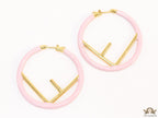 51mm light pink hoop earrings with golden alphabet
