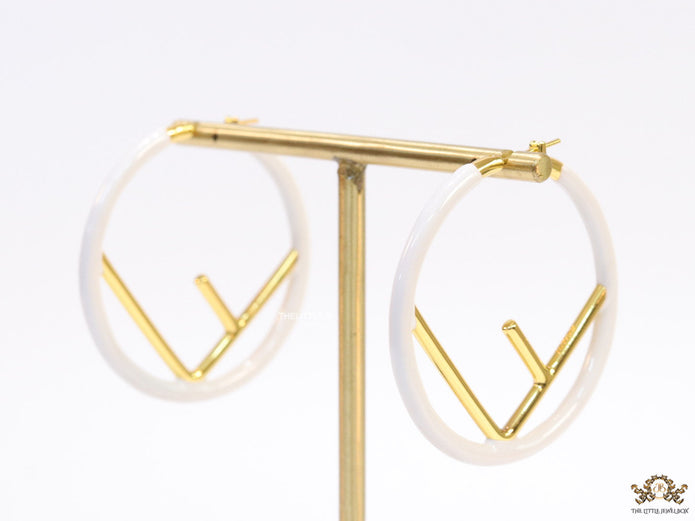 51mm white hoop earrings with golden alphabet