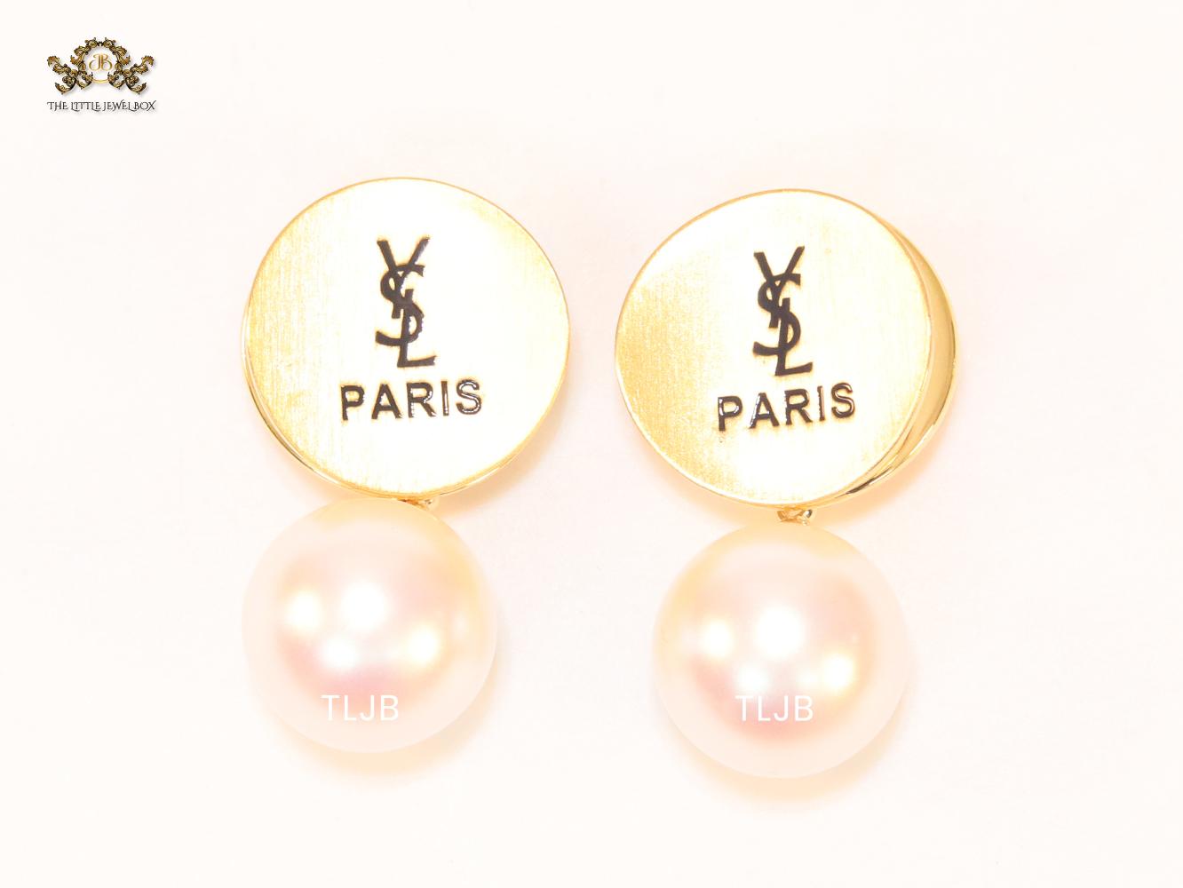 Alphabet Y & L matte gold and pearl studs