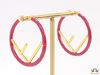 51mm magenta hoop earrings with golden alphabet