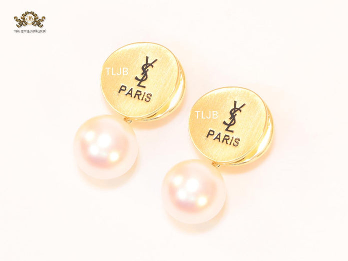 Alphabet Y & L matte gold and pearl studs