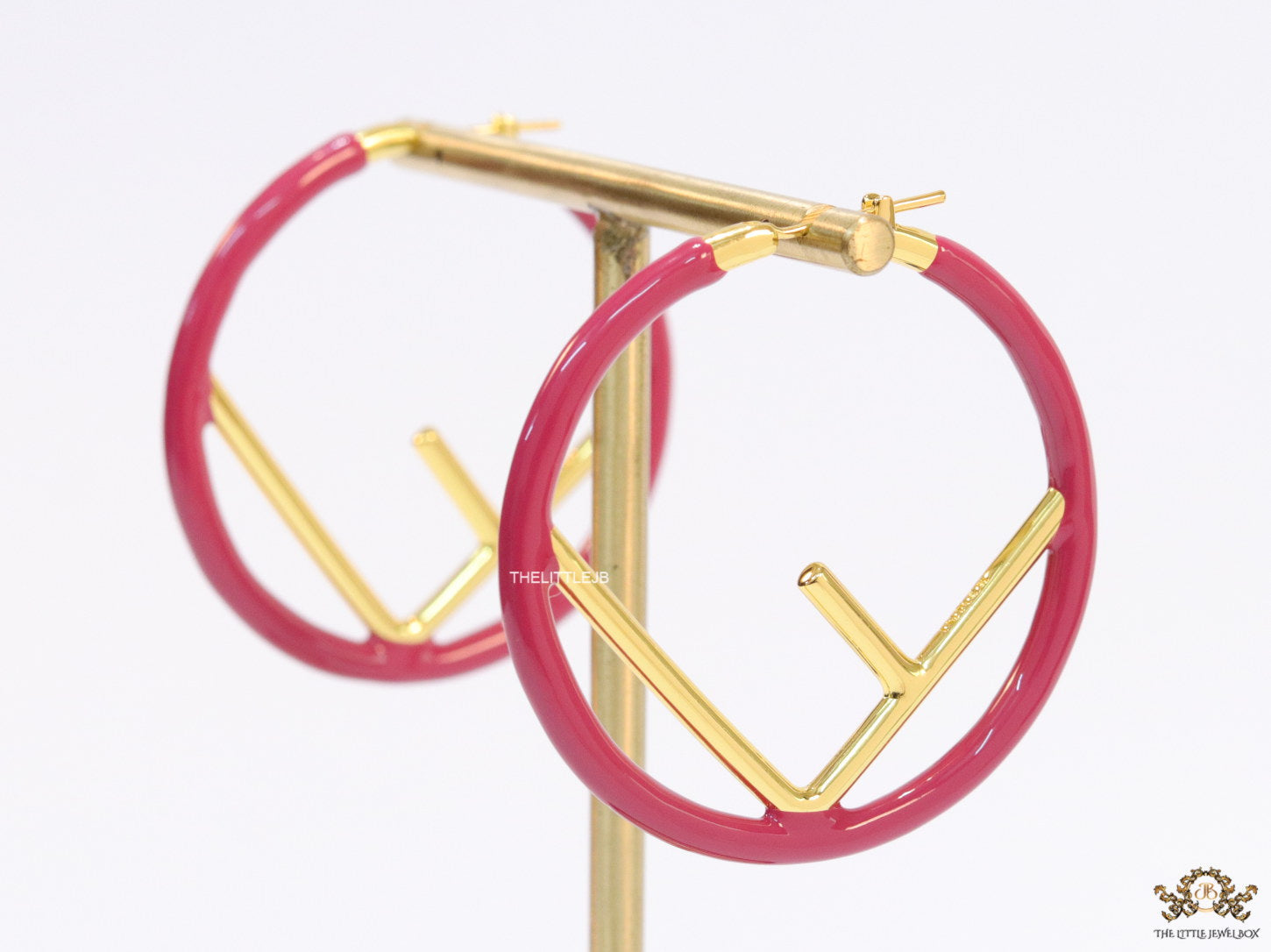 51mm magenta hoop earrings with golden alphabet