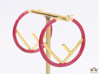 51mm magenta hoop earrings with golden alphabet