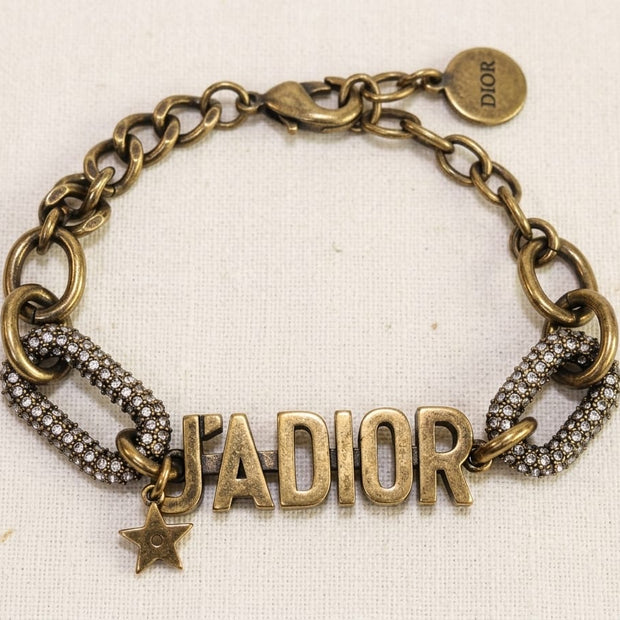 Antique Gold plated cz link chain bracelet with Alphabet CD