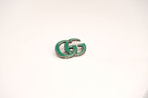 Antique Silver Double G Green Enamel Brooch Pin | Luxury Designer Style Fashion Jewelry