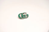 Antique Silver Double G Green Enamel Brooch Pin | Luxury Designer Style Fashion Jewelry