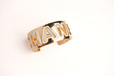 Alphabet C Broad Cuff Bracelet with White Enamel Gold Plating | Designer Fashion Bangle