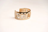 Alphabet C Broad Cuff Bracelet with White Enamel Gold Plating | Designer Fashion Bangle