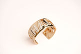 Alphabet C Broad Cuff Bracelet with White Enamel Gold Plating | Designer Fashion Bangle