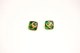 Double C Green Stone Square Studs in Matt Gold | Fashion Earrings