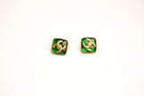 Double C Green Stone Square Studs in Matt Gold | Fashion Earrings