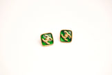 Double C Green Stone Square Studs in Matt Gold | Fashion Earrings