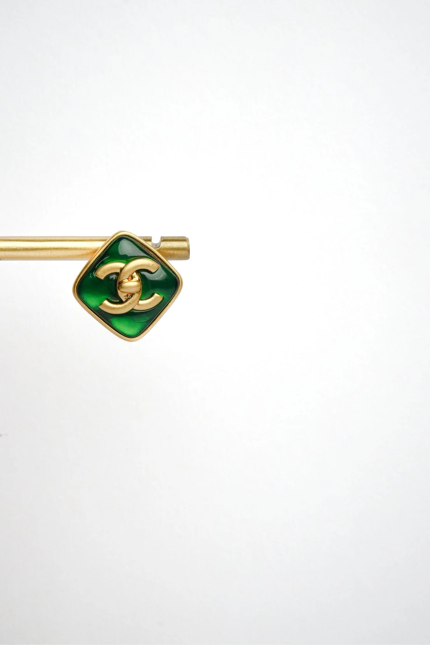 Double C Green Stone Square Studs in Matt Gold | Fashion Earrings