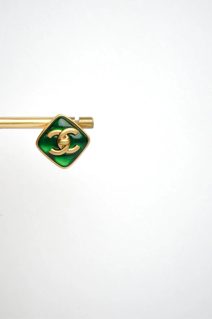 Double C Green Stone Square Studs in Matt Gold | Fashion Earrings
