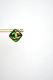 Double C Green Stone Square Studs in Matt Gold | Fashion Earrings