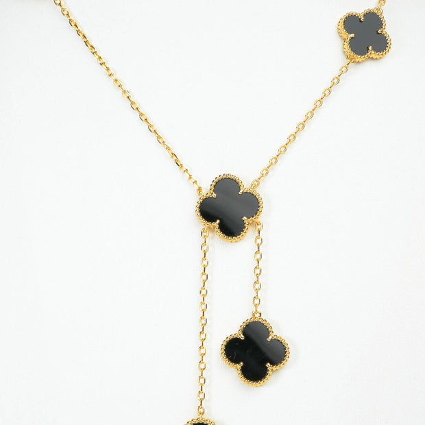 Alphabet VCA 5 Petal Gold Chain in Black | Designer Fashion Necklace