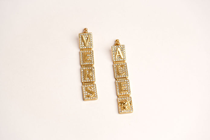 Alphabet V Signature Danglers in CZ | Luxury Drop Earrings