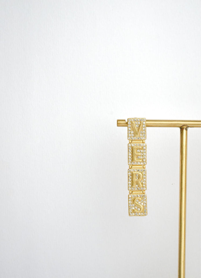 Alphabet V Signature Danglers in CZ | Luxury Drop Earrings