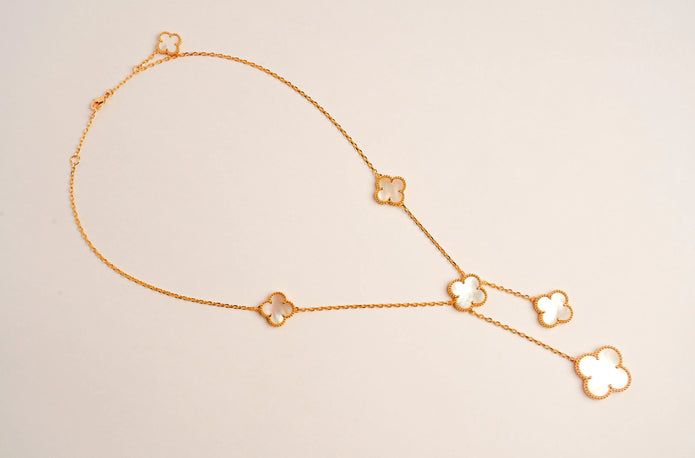 Alphabet VCA 5 Petal Gold Chain in White MOP Clover Charm Necklace