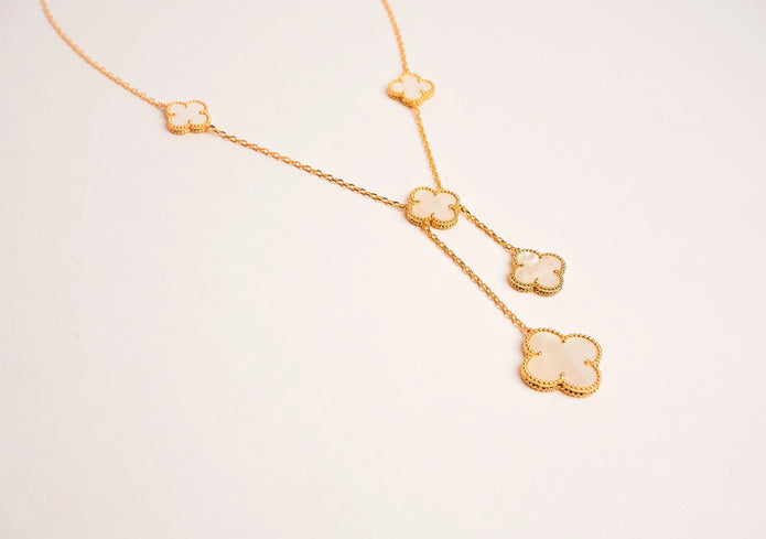 Alphabet VCA 5 Petal Gold Chain in White MOP Clover Charm Necklace