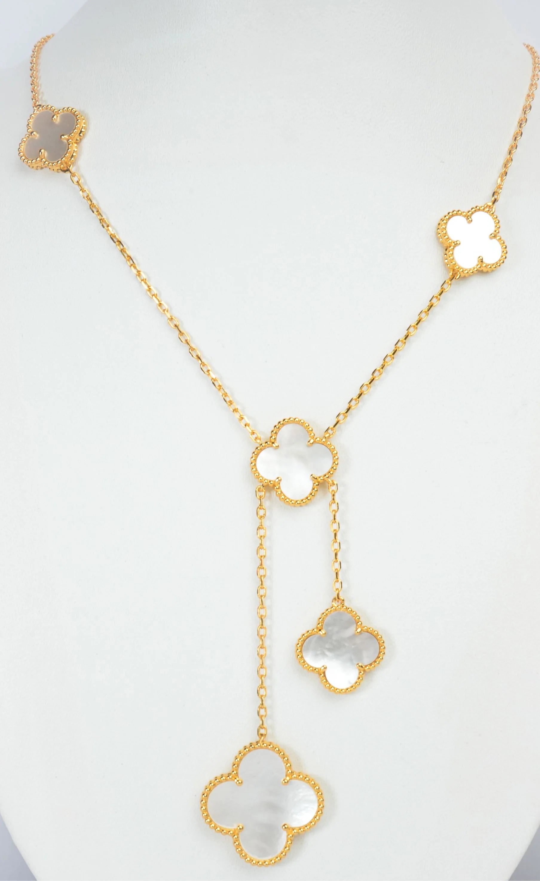 Alphabet VCA 5 Petal Gold Chain in White MOP Clover Charm Necklace