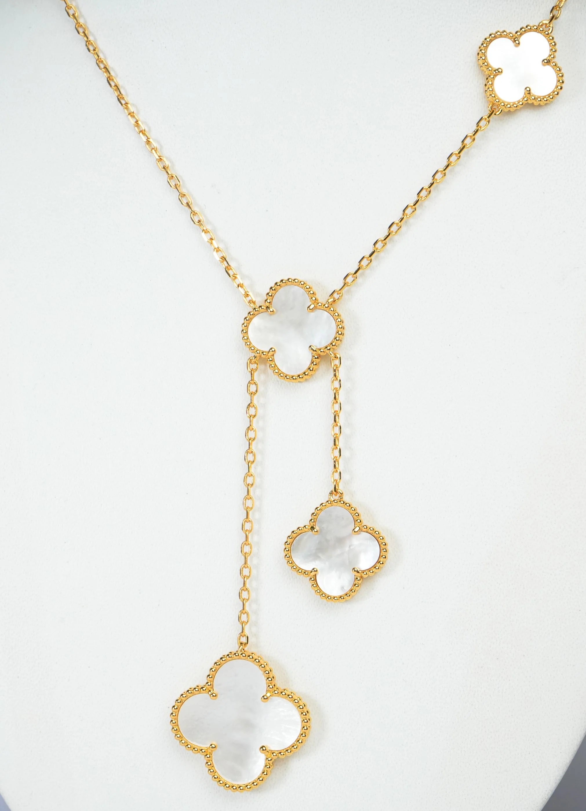 Alphabet VCA 5 Petal Gold Chain in White MOP Clover Charm Necklace