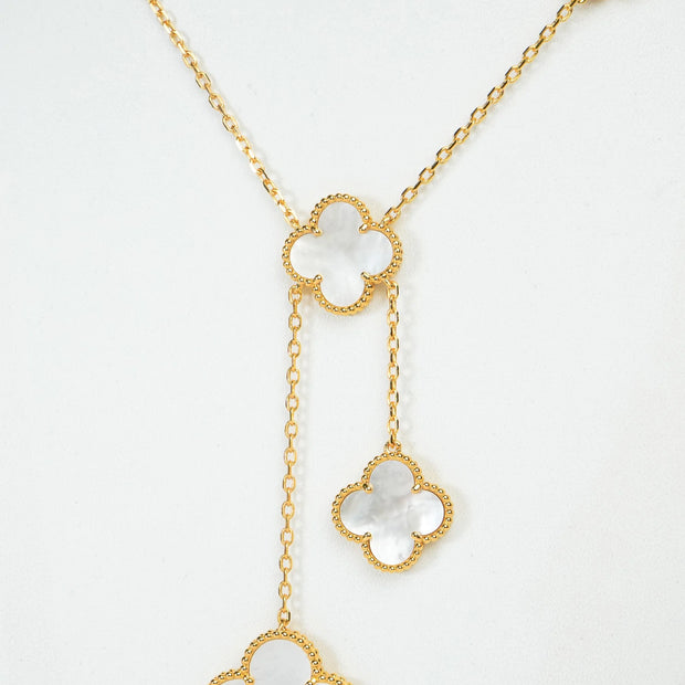 Alphabet VCA 5 Petal Gold Chain in Black | Clover Charm Necklace