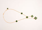 Alphabet VCA 5 Petal Gold Chain in Green Malachite | Luxury Fashion Necklace