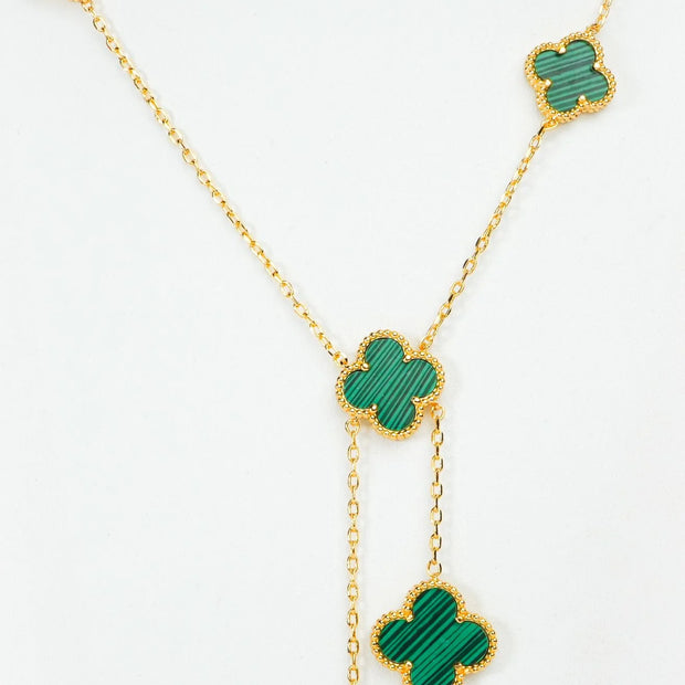 Alphabet VCA 5 Petal Gold Chain in Green Malachite | Luxury Fashion Necklace