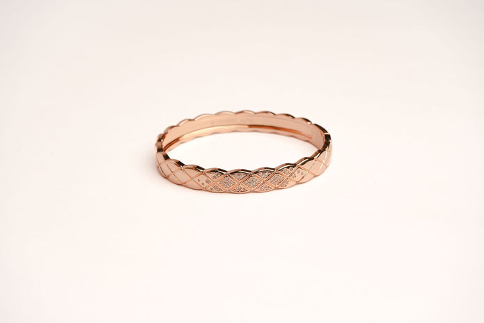 Double C Rose Gold Sleek Bracelet with CZ Stones | Elegant Fashion Jewelry
