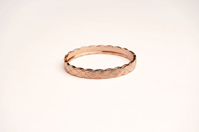 Double C Rose Gold Sleek Bracelet with CZ Stones | Elegant Fashion Jewelry