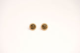 Alphabet CD Black Textured Stone with Pearl in Gold | Designer Studs