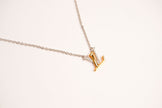 Alphabet L V Platinum Chain with Dual Plated Logo in CZ | Designer Necklace